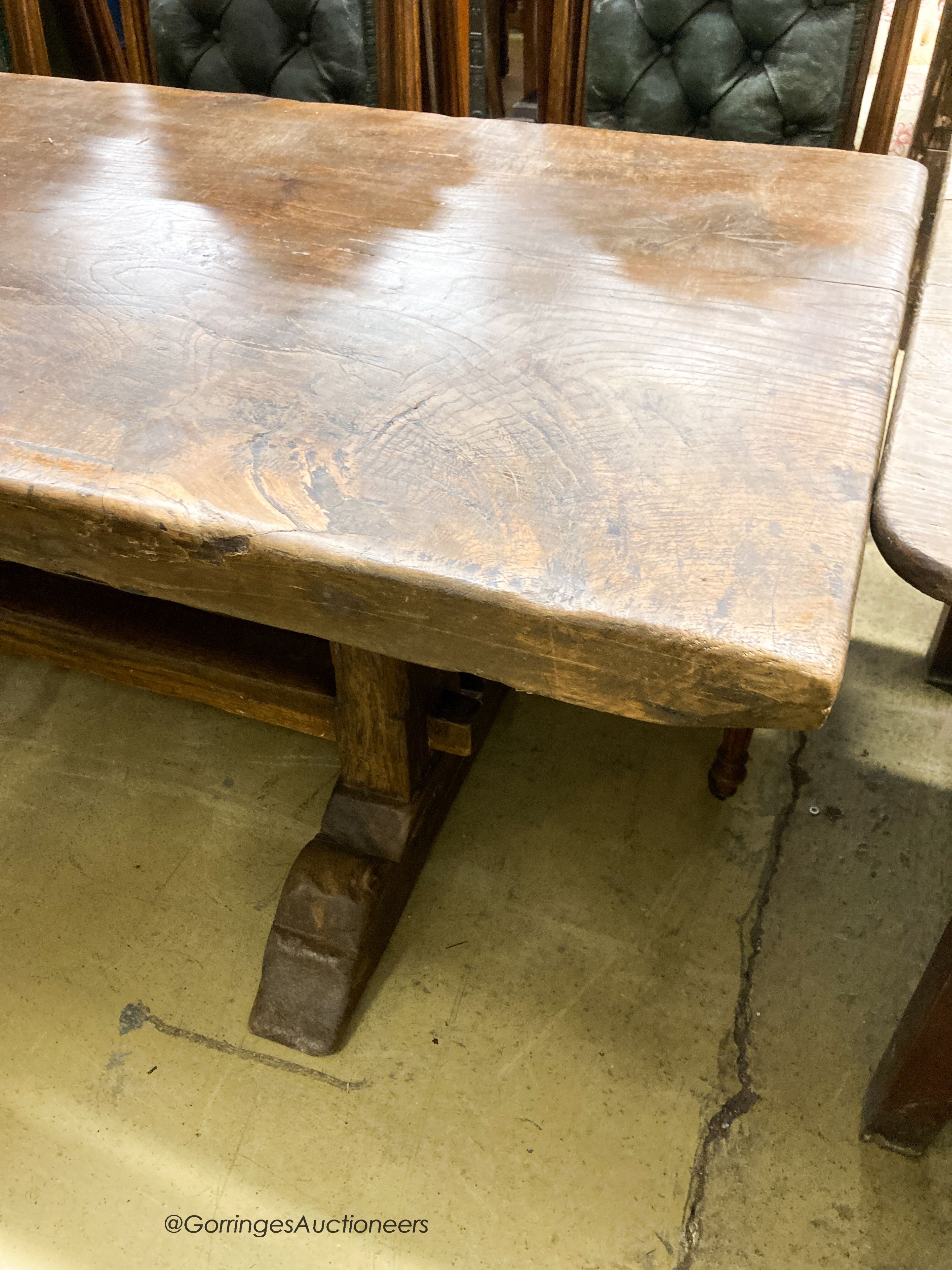 An oak single plank farmhouse table, late 19th century, width 220cm, depth 74cm, height 74cm